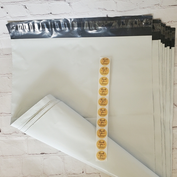 10 Large White 14.5x19" Poly Mailers With Thank You Stickers Shipping Supplies - Picture 2 of 5